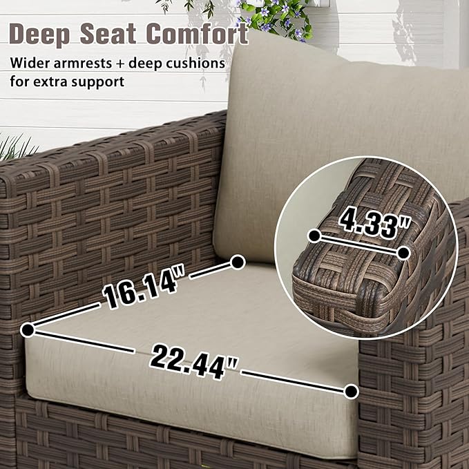 EAGLE PEAK Harbor Haven 4 Piece Wicker Patio Chair, Deep Seating Armchair, Weather Resistant Outdoor Furniture for Patio, Deck, Garden, Brown/Beige