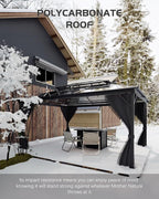 GAOMON Hardtop Gazebo 10'x12', with Double Polycarbonate Roof, Aluminum Alloy Frame, Net, and Curtain, Permanent Building of Backyard Luxury, for Patio, Deck, Backyard, Lawn, and Garden, Gray