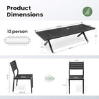 Pellebant 13 Piece Patio Table and Chairs Set for 12, Aluminum Outdoor Dining Set with Umbrella Hole, Stackable Dining Chairs & 114" Dining Table, Brown