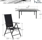 PHI VILLA 9 Piece Outdoor Dining Set, All Weather Furniture Patio Table and Chairs for 8 with Adjustable Lightweight Patio Folding Dining Chairs (Black) & Extendable Metal Table for Garden, Yard