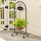 Metal Welcome Planter Basket Stand with Coco Liner, 39.5” Hanging Planter Stand with Decorative Welcome Sign Outdoor Decor for Garden, Patio, Deck, Entry and Front Porch