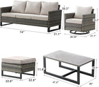 Wicker Outdoor Patio Furniture Set - 8 Piece Patio Conversation Set with 4 Swivel Rocker Chairs,2 Rattan Ottoman,1 Couch and 1 Metal Coffee Table for Outside Porch Deck Backyard(Mixed Grey/Beige)