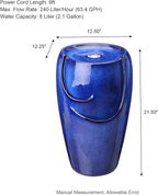 Glitzhome Ceramic Vase Outdoor Water Fountain Tall Patio Garden Water Fountain with LED Light and Submersible Pump Yard Art Decor, 20.5”H, Blue