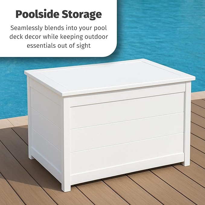 DutchCrafters Poly Waterproof Outdoor Deck Box 200-Gallon Large Deck Box Weatherproof Storage for Pool Decor, Porch Packages, Pool Towel Holder, Holds Up To 10 Cushions - Amish Made in USA (White)
