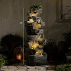 58“H Outdoor Garden Water Fountain 6 Tiers Large Cascading Rock Natural Waterfall Outdoor Fountain with LED Lights for Patio Porch Backyard Home Art Decor