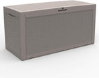 Modern-Depo 100 Gallon Deck Box Waterproof Outdoor Storage Bench Polypropylene PP Garden Tools Pool Towel Storage Bin Porch Delivery Box, Gray