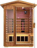 Outdoor Sauna 2 Person, Ceramic Infrared Saunas for Home, 0－5 mg Low EMF Infrared Sauna, Mahogany Wood Home Sauna Room with Bluetooth Speakers, LED Reading Lamps, Chromotherapy Lights