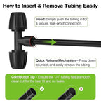 MIXC 1/2" to 1/4" Drip Irrigation Tee Fittings, Heavy-Duty Lock Nut 3-Way Connector, Anti-Leak Drip Irrigation Quick Connect Fittings for 1/2" Tubing (0.67" OD) 10 Pack