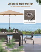 Patio Outdoor Dining Set for 6, Aluminum 7 Piece HDPE Outdooor Table and Chairs Set with Umbrella Hole, Modern Rectangular Patio Furniture Set with All-Weather Table & 6 Chairs (Charcoal)