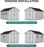 YITAHOME 8x16 FT Outdoor Storage Shed with Floor, Waterproof Plastic Garden Shed with Lockable Doors, 2 Vents & 3 Windows, 875 cu. ft. Resin Shed for Tools, Bikes, Patio or Backyard, Gray