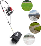 Handheld Sweeper 52CC 2 Stroke Gasoline Power Sweeper Outdoor Sweeping Broom 2.3HP Walk Behind Sweeper Cleaner 20.5'' Turf Lawns Driveway Grass Sweeping Cleaning Tool
