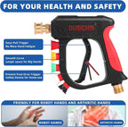 DUSICHIN Pressure Washer Short Wand High Power Spray Gun 5 Nozzle Tips Car Wash Foam Gun Foam Cannon Attachment 1/4" Quick Connector Outlet,3/8'' M22-14mm M22-15mm Fitting,Not Use with Garden Hose