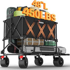 400L Large Double Decker Wagon Collapsible, 450lbs Beach Wagons Carts Foldable Heavy Duty, 54" Extended Utility Folding Cart for Camping, Garden, Sports, Grocery, Shopping