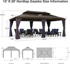 PURPLE LEAF 12' X 20' Hardtop Gazebo Pavilion for Outdoor with Netting and Curtains Deck Backyard Heavy Duty Sunshade Large Metal Patio Permanent Canopy