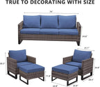 HUMMUH 5 Piece Patio Furniture Set All Weather Wicker Outdoor Sectional Sofa,High Back Patio Chairs and Ottomans for Porch,Garden,Backyard