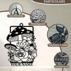 Personalized Customize Name Fantasy Mushroom Wonderland Wind Chime, Metal Iron 37 Inch Outdoor Memorial Gift for Garden Yard Patio Home Decor, Black (Style H)