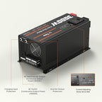 LiTime 3000W Pure Sine Wave Inverter Charger, 12V DC to 110V - 120V AC, 9000W Peak Power, 5A - 45A Adjustable Current, with Remote Control Panel, UPS Function, for RV and Home Backup