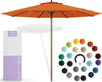 Midtown Umbrellas The Wooden 8 Feet Patio Umbrella With Sunbrella Canvas Tuscan Acrylic Fabric - Aluminum Frame Market Umbrella For Backyard, Deck, Garden, Pool - Wooden Pole