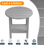 MXIMU Round Outdoor Side Table Adirondack Tables 18 Inch Chairside End Tables with Storage Shelf, 2-Tier Plastic Patio Side Table for Balcony Backyard Lawn (Grey, 1 Pack)