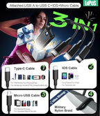 Portable Charger Power Bank - 60,000mAh Battery Pack, 22.5W Fast Charging Phone Charger Attached USB-C/iOS/Micro-USB Cable, Powerbank for iPhone 17 16 15 14 13 Samsung, for Travel Camping Essentials