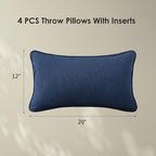 Sunbrella Decorative Outdoor Water Repellent Throw Pillows with Inserts, Set of 4, 20" x12" Pillows for Patio, Backyard, Bed, Couch, and Patio Furniture, Specrtum Indigo