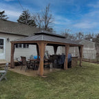 Domi 12' X 18' Hardtop Gazebo Outdoor Metal Gazebo with Galvanized Steel Double Roof Canopy, Wood Grain Aluminum Frame, Curtains and Netting for Patio, Deck, Garden