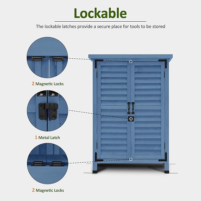 MCombo Outdoor Storage Cabinet, Small Storage Shed with Removable Shelf, Wood Garden Shed with 2 Doors for Yard Patio Lawn (24.6 x 18.3 x 38.2 inch) 0985 (Blue)