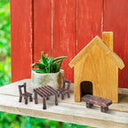 Garneck 10 Pcs Miniature Resin Fairy Garden Furniture Ornaments Rustic Mini Tables and Chairs Bench for Vintage Dollhouse Accessories Home Micro Landscape