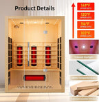 3 People Indoor Infrared Sauna, Low EMF Full Spectrum Red Heater with Carbon Heating Panels, Canadian Hemlock Wood, WiFi Control, 7-Color Starry Light, Reading Lamp, 2100W, 220V