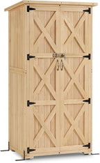 Macrout Outdoor Storage Cabinet, Wooden Storage Shed with Lock, Outside Garden Tool Shed with 2 Doors for Patio Yard Lawn, 1628 (Medium)