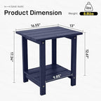 Outdoor Side Table, Weather Resistant Double Small Adirondack Side Table, Outdoor Indoor End Table for Adirondack Chair, 17" Patio Table for Pool, Deck and Porch, Deep Blue