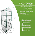 Mini Greenhouse for Indoor Outdoor, Small Plants Green House with 4 Tier Shelves, Portable Plastic Greenhouses with Transparent PVC Cover for Garden Backyard Patio Balcony Porch