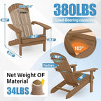 YEFU Adirondack Chairs Set of 2: Outdoor Chair HIPS Plastic Adirondack Chairs - Patio Chairs with Wood Texture - Lawn Fire Pit Deck Porch Garden Chairs for Adults (Teak)