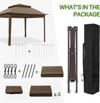 COOS BAY 11x11 Pop-up Instant Gazebo Tent with 4 Sidewalls Outdoor Canopy Shelter with Carry Bag, Stakes and Ropes, Brown