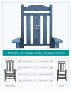 SERWALL Blue Outdoor Rocking Chair Set of 2, All Weather Patio Rocking Chair, HDPE Poly Rocking Chair for Adults, Heavy Duty Front Porch Rocker