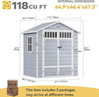 DWVO 6x4.4 FT Resin Storage Shed with Fence-Style and Side Windows, Lockable Door, and Vents for Garden, Backyard, Patio, Lawn, Gray