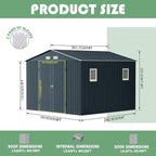 Breezz Outdoor Storage Shed 10X10FT. Utility Tool Shed Metal Storage Garden Shed with Lockable Doors, Windows & Metal Frame Floor for Patio Storage, Nightblue