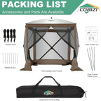 COBIZI 6x6 Pop up Gazebo Tent, Ez up Waterproof Screen Tent Screen House, Portable Outdoor Canopy Sun Shelter with Carry Bag & Ground Stakes for Camping, Garden and Picnics, Brown(Upgraded 2.0)