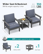 SERWALL HDPE Patio Sofa Set, 3-Piece Sectional Outdoor Furniture Set, All Weather Outdoor Couch Set Patio Furniture Set for Deck, Lawn, Grey Frame with Grey Cushion