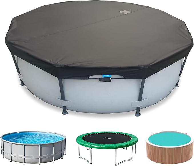 14 Ft Pool Cover, with Automatic Drain Round Pool Cover, One-Piece Quick Installation and Removal Above Ground Pool Cover, Preventing Waterlogging, UV Protected Solar Swimming Pool Cover