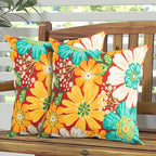 Magpie Fabrics Pack of 2 Outdoor Waterproof Throw Pillow Covers 18 x 18 Inch, Decorative Cushion Sham Pillowcase Shell for Garden Patio Balcony(Embry Red Hibiscus)