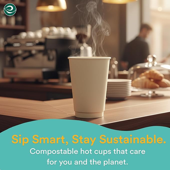 ECO SOUL 100% Compostable Plant-Based 12oz Hot Cups | (100 Count, 12 oz Hot Cups) | Disposable Bagasse Paper Cups | Eco-friendly Cups | Sturdy, Microwave & Oven Safe