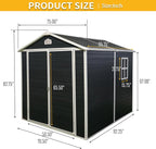 6x8 FT Outdoor Storage Shed, Resin Garden Shed with Thick Floor, Plastic Storage Shed with Window, Waterproof Outside Tool Shed with Lockable Hinged Doors for Backyard, Patio, Lawn, Black