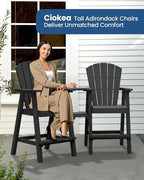 Ciokea Tall Adirondack Chairs Set of 4, HDPE Outdoor Adirondack Bar Stools with Double Connecting Tray, Weather Resistant High Back Adirondack Balcony Chairs for Deck, Lawn, Pool, Backyard, Black