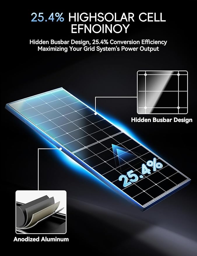 880 Watt Solar Panel,25.4% High Efficiency Perovskite Solar Cells,10BB Hidden Busbar Technology,12v/24v Solar Panels for Off-Grid Systems, RV, Boat, Cabin, Backup Power