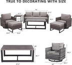 HUMMUH 7 Piece Patio Furniture Set Outdoor Sectional Sofa,High Back Patio Swivel Rocker Chairs with Ottomans Coffee Table for Porch,Garden,Backyard