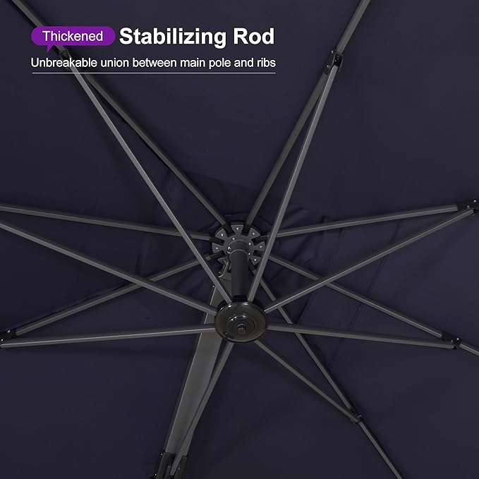 PURPLE LEAF 13 FT Square Patio Umbrella with Base Included Large Outdoor Aluminum Offset Umbrella with 360-degree Rotation Cantilever Umbrella for Garden Deck Backyard Pool Navy Blue