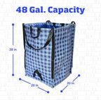 DURASACK Heavy Duty Home and Yard Bags 48-Gallon Reusable Self-Standing Lawn and Leaf Bags Garbage Can with Reinforced Handles, Gingham Blue, 3 Pack