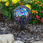 Lily's Home Colorful Mosaic Glass Gazing Ball, Designed with a Stunning Holographic Petal Mosaic Pattern to Bring Color to Any Home and Garden, Silver & Purple (10 Inches Dia.)