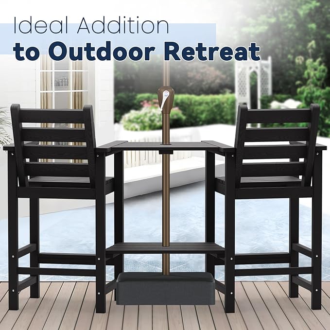 Tall Adirondack Chairs Set of 2, All Weather HDPE Poly Bar Height Balcony Adirondack Chair with Removable Double Connecting Trays, Outdoor Adirondack Barstools for Deck, Patio, Yard, Pool, Lawn